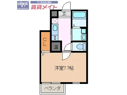 ベルフォーレ新町(1K/1階)の間取り写真