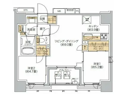リビオメゾン西麻布(2LDK/4階)の間取り写真