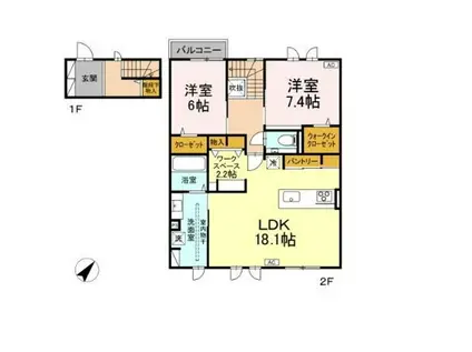グランソラナ軽井沢(2LDK/2階)の間取り写真