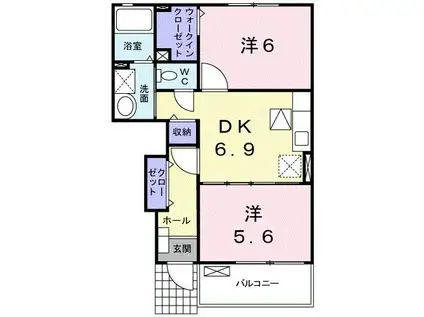 フォレストシーンB(2DK/1階)の間取り写真