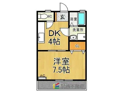 シティサイドKAWAFUJI(1DK/1階)の間取り写真