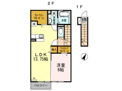 エクセル平山弐番館(1LDK/2階)の間取り写真