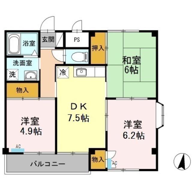 サンライズいわざき(3DK/3階)の間取り写真