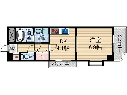 ステーションハイツ南茨木(1DK/7階)の間取り写真