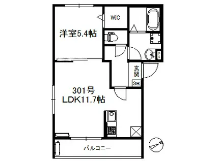 ポラリス野中(1LDK/3階)の間取り写真