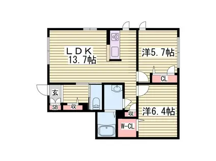 グランメール小坂A(2LDK/1階)の間取り写真