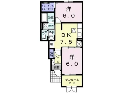 アルカンシエルC(2DK/1階)の間取り写真