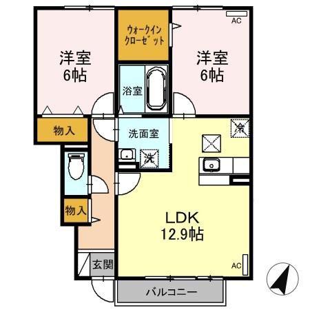 クレールシャンブル II(2LDK/1階)の間取り写真