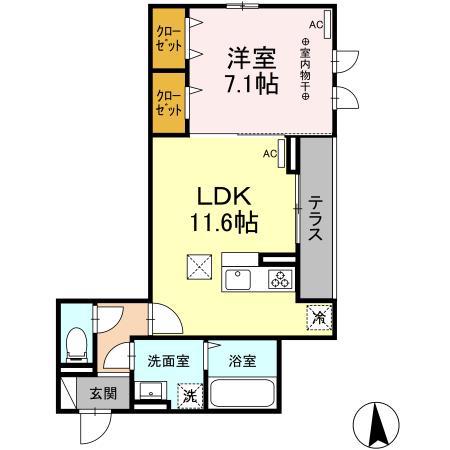 DーROOM MIYAMACHI3(1LDK/1階)の間取り写真