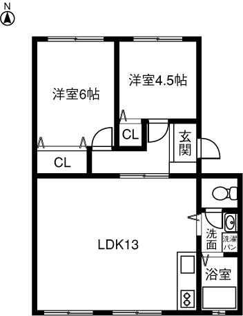 ハイツ稲沢F棟(2LDK/2階)の間取り写真