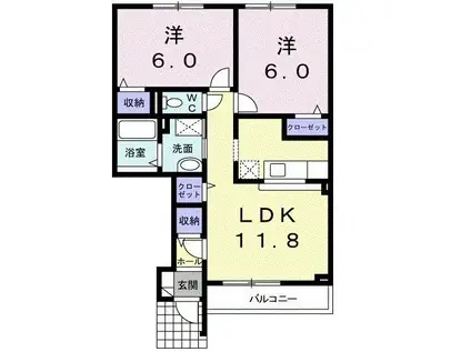 LEAF PLAZAI(2LDK/1階)の間取り写真
