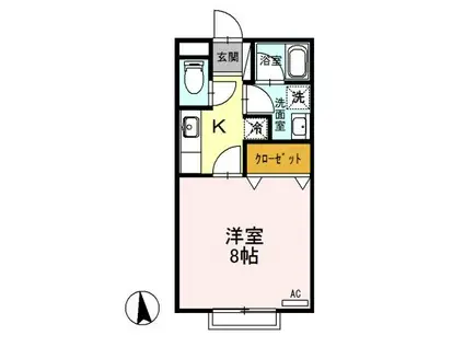 ハイブリッジB(1K/2階)の間取り写真