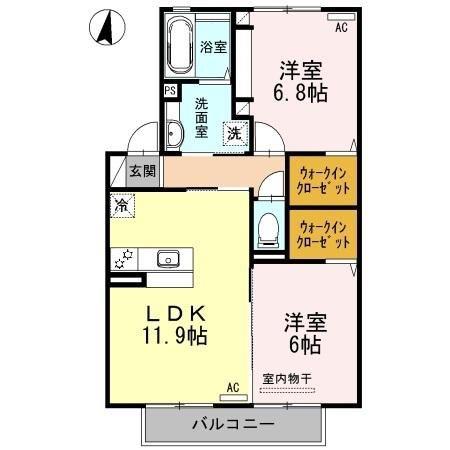 ハルブラッサム富の原 B棟(2LDK/2階)の間取り写真