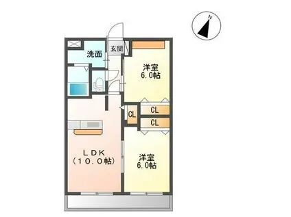エバーハイツ・ナオII(2LDK/1階)の間取り写真