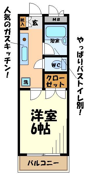 コーポ田中 学生さん専用(1K/2階)の間取り写真