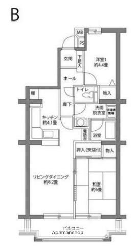 ヒルズ南戸塚(2LDK/4階)の間取り写真
