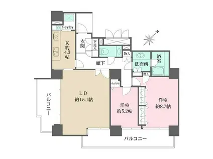 パークハウス多摩川南参番館(2LDK/11階)の間取り写真