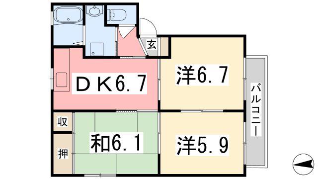 サンコーポ B棟(3DK/2階)の間取り写真