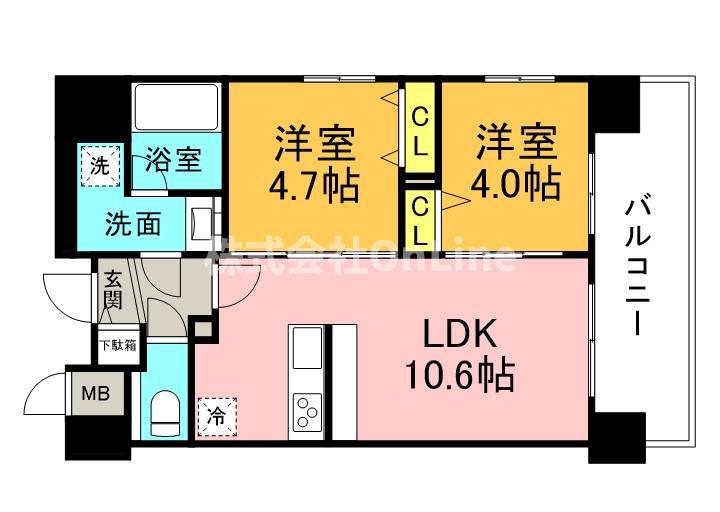 スプランディッド玉造DUE(2LDK/9階)の間取り写真