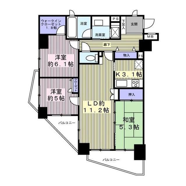 グランティオ平塚(3LDK/9階)の間取り写真