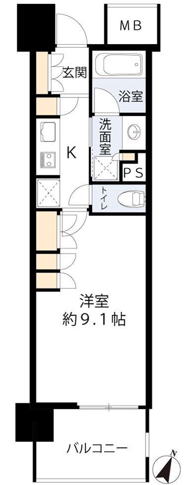 パークアクシス本町(1K/5階)の間取り写真