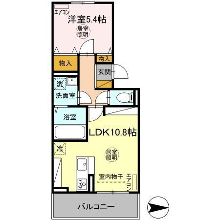 D-ROOM穴川2丁目(1LDK/3階)の間取り写真