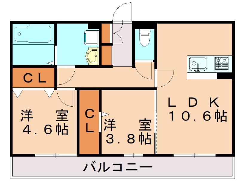 イオメール折尾(2LDK/3階)の間取り写真