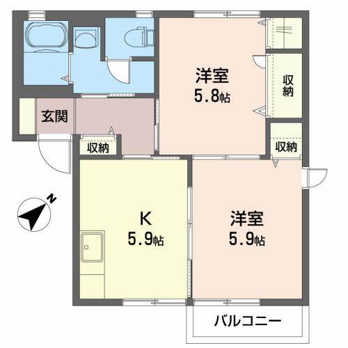 アクアロードI(2K/2階)の間取り写真