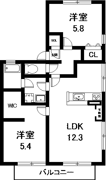 カーサ・モリ(2LDK/1階)の間取り写真