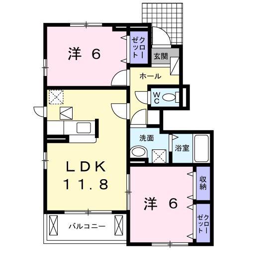 フェリーチェ(2LDK/1階)の間取り写真