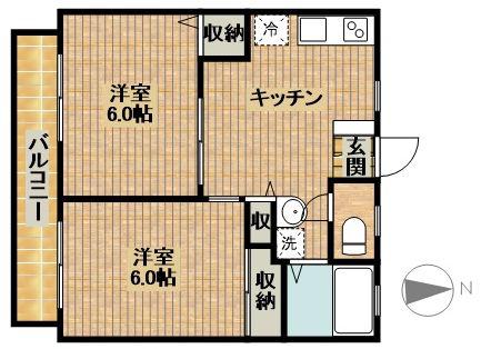 アーバンライフ新城A(2DK/2階)の間取り写真