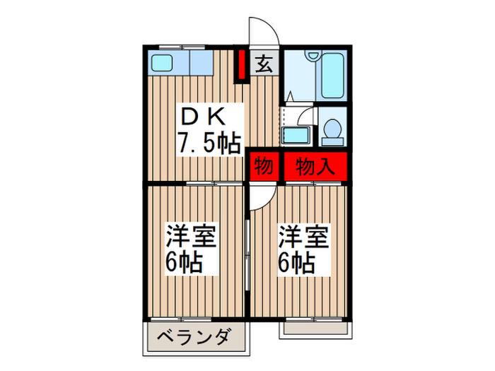 中央グリ―ンパ―ク(2DK/2階)の間取り写真
