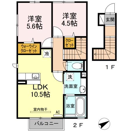 アイネヴェルト仁保津(2LDK/2階)の間取り写真