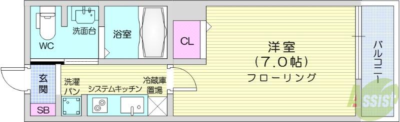 AKALA福田町(1K/1階)の間取り写真