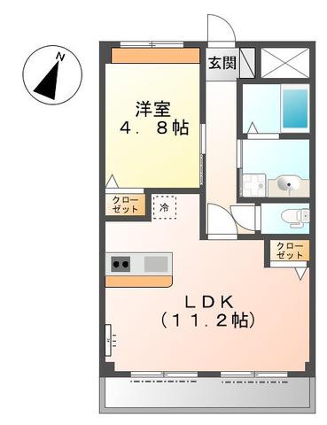 宝悠ハイム(1LDK/1階)の間取り写真