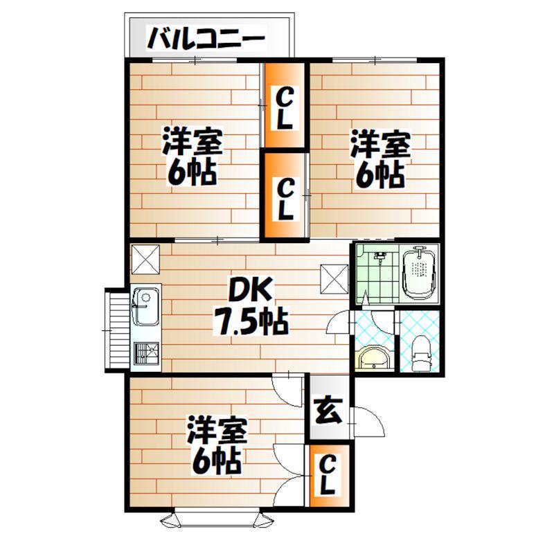 グリーンハイツ藤松A棟(3DK/2階)の間取り写真