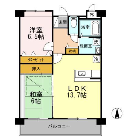 ルネスリヴェール(2LDK/2階)の間取り写真