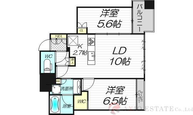 シティタワー大阪本町(2LDK/30階)の間取り写真