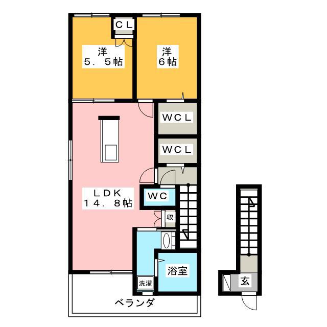ヴァンヴェール(2LDK/2階)の間取り写真