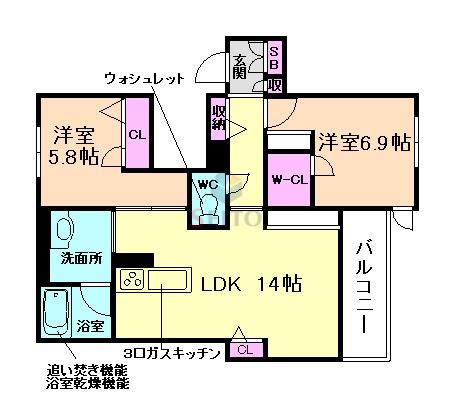 フォンテボヌール5(2LDK/2階)の間取り写真