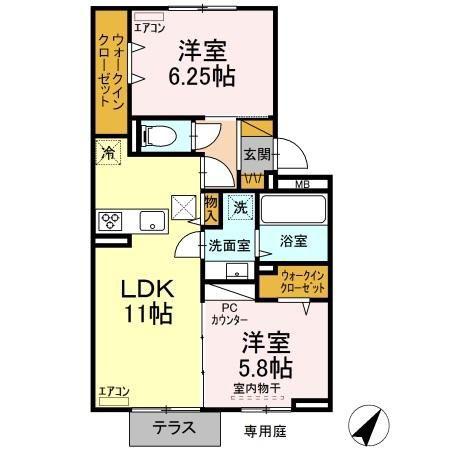 リビングタウン春日(2LDK/1階)の間取り写真