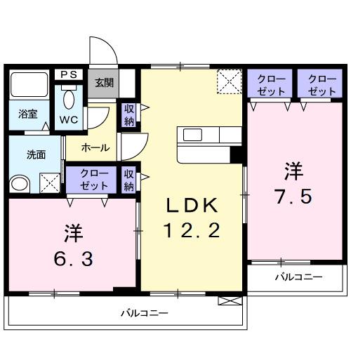 カーサヴェルデ(2LDK/2階)の間取り写真