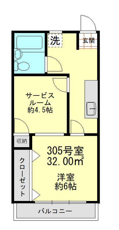 峰マンション(1SK/3階)の間取り写真