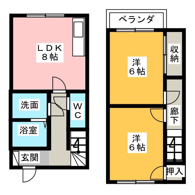 シダーSガーデン B棟(2LDK/1階)の間取り写真