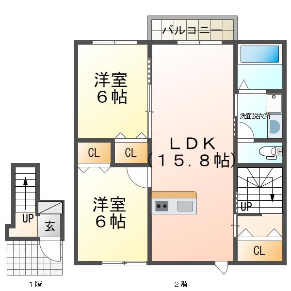 ISグランデ倉吉(2LDK/2階)の間取り写真