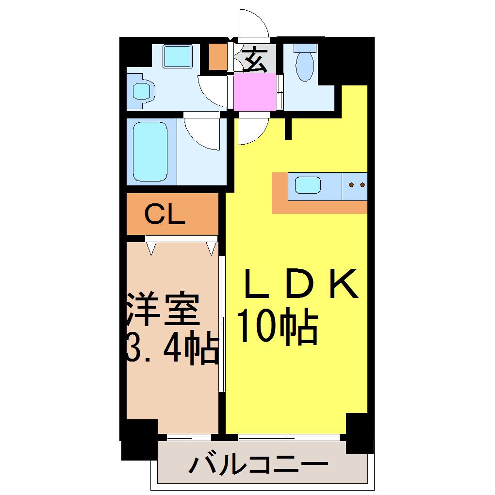 パラドール吹上(1LDK/9階)の間取り写真