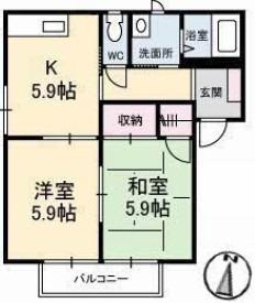 フォーレス21 B棟(2K/2階)の間取り写真