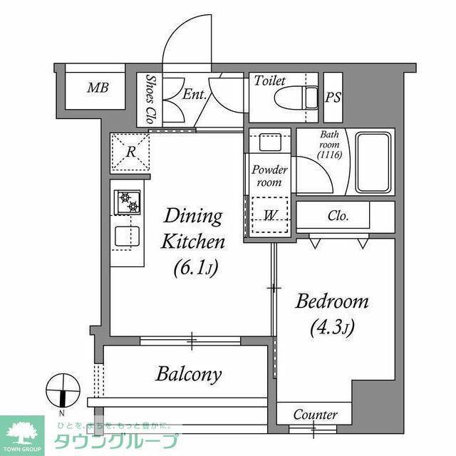 ACP RESIDENCE 中野新橋(1DK/9階)の間取り写真