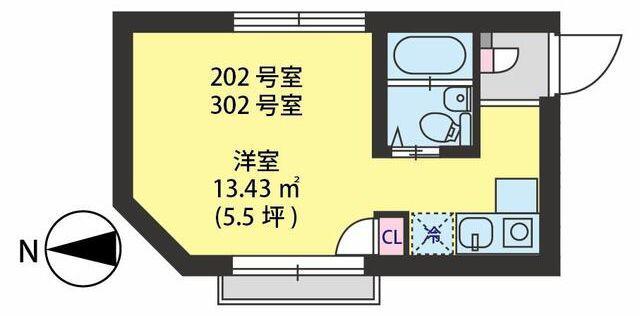VILLA YUTAKACHO(ワンルーム/3階)の間取り写真