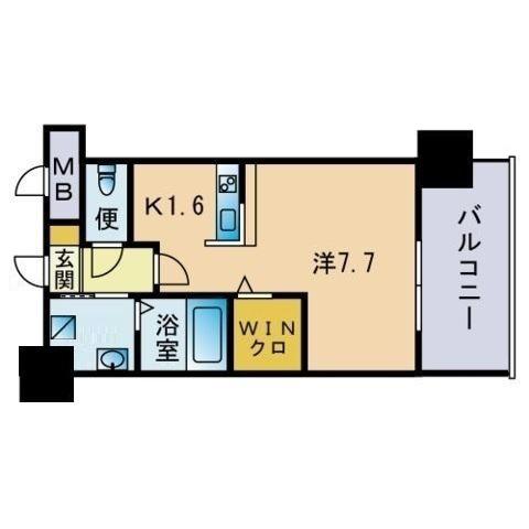 エンクレストベイ天神東Ⅱ(1K/7階)の間取り写真